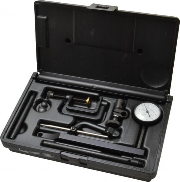 TESA Brown & Sharpe - 8 Piece, 0" to 0.2" Measuring Range, 1-1/2" Dial Diam, 0-100 Dial Reading, White Dial Test Indicator Kit - 11/32" Contact Point Length, 0.001" Dial Graduation - Americas Industrial Supply