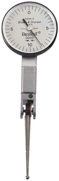 TESA Brown & Sharpe - 0.02 Inch Range, 0.0005 Inch Dial Graduation, Horizontal Dial Test Indicator - 1-1/2 Inch White Dial, 0-10-0 Dial Reading, Accurate to 0.0005 Inch - Americas Industrial Supply