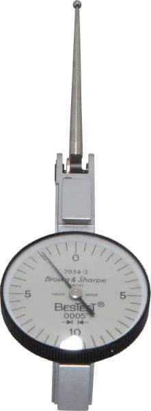 TESA Brown & Sharpe - 0.02 Inch Range, 0.0005 Inch Dial Graduation, Horizontal Dial Test Indicator - 1 Inch White Dial, 0-10-0 Dial Reading, Accurate to 0.0005 Inch - Americas Industrial Supply