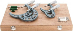 Mitutoyo - 0 to 4" Range, 4 Piece Mechanical Outside Micrometer Set - 0.0001" Graduation, 0.0001" Accuracy, Friction Thimble, Carbide Tipped Face - Americas Industrial Supply