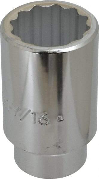 Proto - 1-7/16", 1/2" Drive, Deep Hand Socket - 12 Points, 3-1/2" OAL, Chrome Finish - Americas Industrial Supply