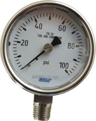Wika - 2-1/2" Dial, 1/4 Thread, 0-100 Scale Range, Pressure Gauge - Lower Connection Mount, Accurate to 2-1-2% of Scale - Americas Industrial Supply