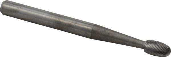 M.A. Ford - 1/8" Cut Diam, 1/8" Shank Diam, Oval Head Double Cut Burr - Carbide, Radius End, 7/32" LOC, 1-1/2" OAL - Americas Industrial Supply