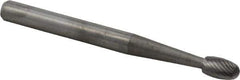 M.A. Ford - 1/8" Cut Diam, 1/8" Shank Diam, Oval Head Double Cut Burr - Carbide, Radius End, 7/32" LOC, 1-1/2" OAL - Americas Industrial Supply