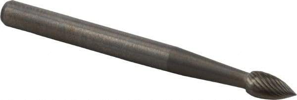 M.A. Ford - 1/8" Cut Diam, 1/8" Shank Diam, Flame Head Fine Cut Burr - Carbide, Radius End, 1/4" LOC, 1-1/2" OAL - Americas Industrial Supply