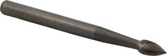 M.A. Ford - 1/8" Cut Diam, 1/8" Shank Diam, Flame Head Fine Cut Burr - Carbide, Radius End, 1/4" LOC, 1-1/2" OAL - Americas Industrial Supply