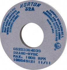 Norton - 14" Diam x 5" Hole x 1" Thick, K Hardness, 80 Grit Surface Grinding Wheel - Aluminum Oxide, Type 1, Medium Grade, 1,800 Max RPM, Vitrified Bond, No Recess - Americas Industrial Supply