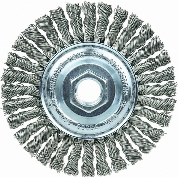 Weiler - 4" OD, 5/8-11 Arbor Hole, Stringer Bead Steel Wheel Brush - 3/16" Face Width, 7/8" Trim Length, 20,000 RPM - Americas Industrial Supply