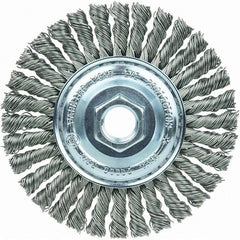 Weiler - 4" OD, 5/8-11 Arbor Hole, Stringer Bead Steel Wheel Brush - 3/16" Face Width, 7/8" Trim Length, 20,000 RPM - Americas Industrial Supply