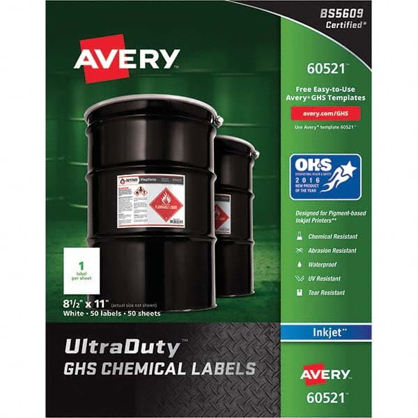 AVERY - Pack of (50), 8-1/2" x 11" White Synthetic Film ID Labels - Americas Industrial Supply