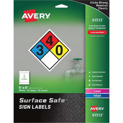 AVERY - Pack of (15), 8" x 8" White Polyester Durable Square Labels - Americas Industrial Supply