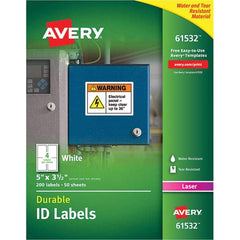 AVERY - Pack of (200), 5" x 3-1/2" White Paper Durable Square Labels - Americas Industrial Supply