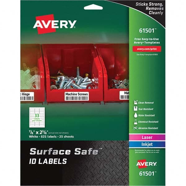 AVERY - Pack of (825), 7/8" x 2-5/8" White Polyester Durable Square Labels - Americas Industrial Supply