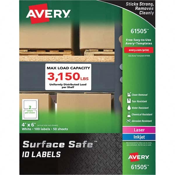 AVERY - Pack of (100), 4" x 6" White Polyester Durable Square Labels - Americas Industrial Supply