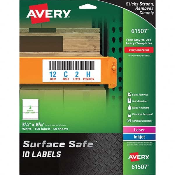 AVERY - Pack of (150), 3-1/4" x 8-3/8" White Polyester Durable Square Labels - Americas Industrial Supply