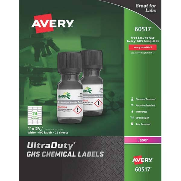 AVERY - Pack of (600), 1" x 2-1/2" White Synthetic Film ID Labels - Americas Industrial Supply