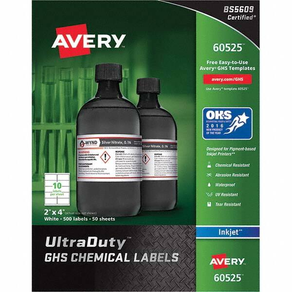 AVERY - Pack of (500), 2" x 4" White Synthetic Film ID Labels - Americas Industrial Supply