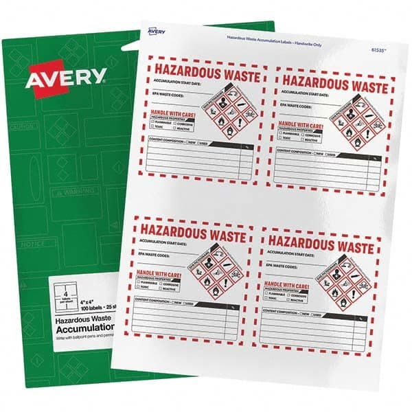 AVERY - Pack of (100), 4" x 4" White Paper ID Labels - Americas Industrial Supply