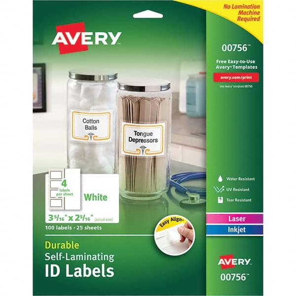 AVERY - Pack of (100), 2-5/16" x 3-5/16" White Paper Self Laminating Labels - Americas Industrial Supply