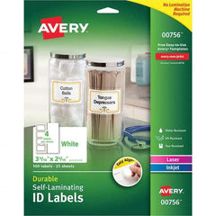 AVERY - Pack of (100), 2-5/16" x 3-5/16" White Paper Self Laminating Labels - Americas Industrial Supply