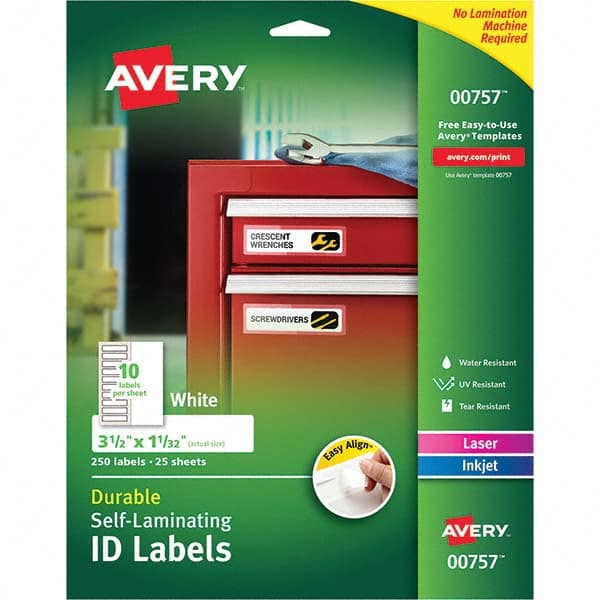 AVERY - Pack of (250), 1-1/32" x 3-1/2" White Paper Self Laminating Labels - Americas Industrial Supply