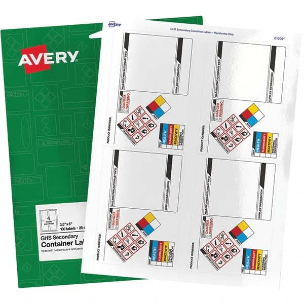 AVERY - Pack of (100), 3-1/2" x 5" White Paper ID Labels - Americas Industrial Supply