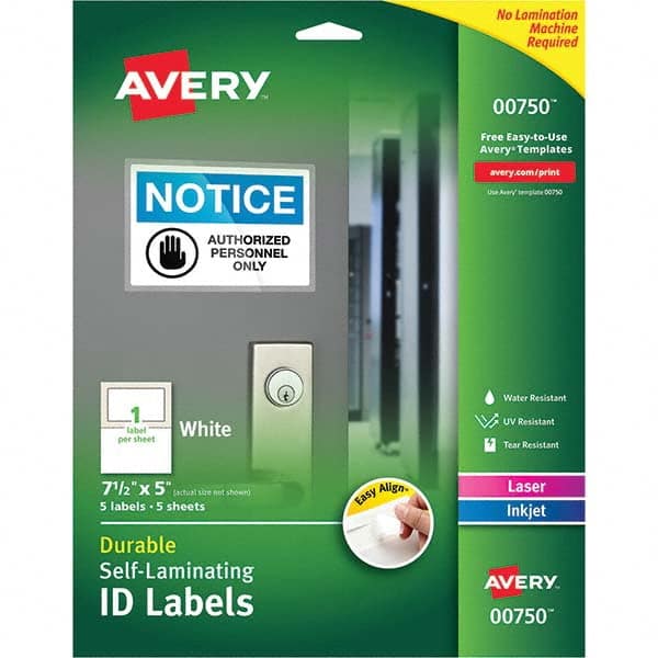 Label Maker Label: White, Paper, 5″ OAL, 5 per Roll Use with Laser/Inkjet Printers