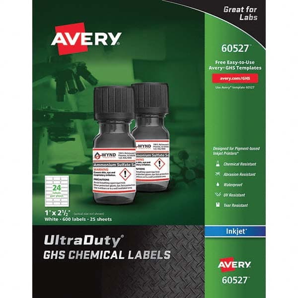 AVERY - Pack of (600), 1" x 2-1/2" White Synthetic Film ID Labels - Americas Industrial Supply