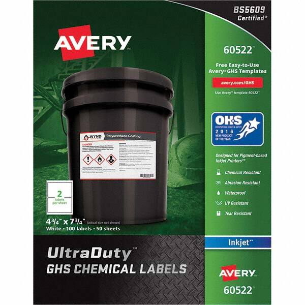 AVERY - Pack of (100), 4-3/4" x 7-3/4" White Synthetic Film ID Labels - Americas Industrial Supply