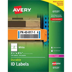 AVERY - Pack of (150), 3-1/4" x 8-3/8" White Paper Durable Square Labels - Americas Industrial Supply