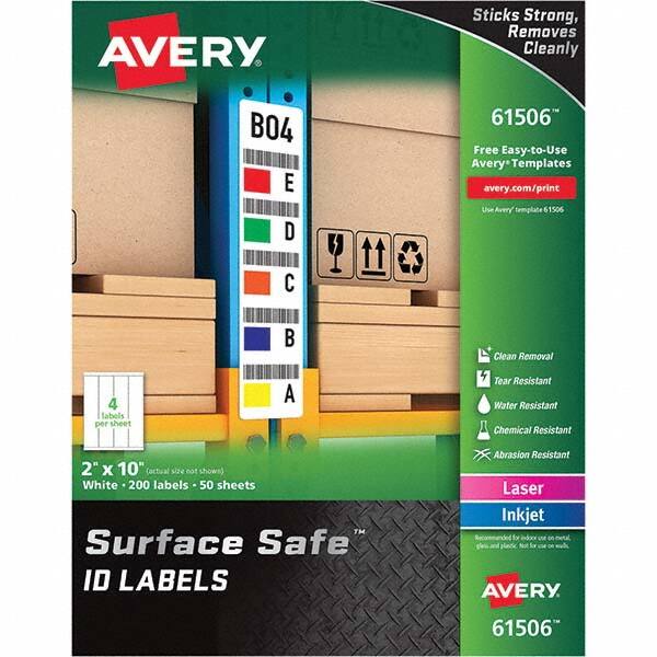 AVERY - Pack of (200), 2" x 10" White Polyester Durable Square Labels - Americas Industrial Supply