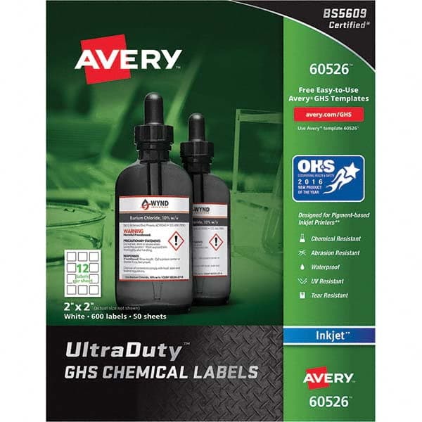 AVERY - Pack of (600), 2" x 2" White Synthetic Film ID Labels - Americas Industrial Supply
