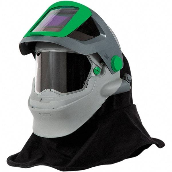 RPB - One Size Fits All, PAPR Compatible Hood with Welding Lens - Super Tough Flame Retardant Nylon, Gray, Green & Black, Adjustable Ratchet, Compatible with RPB Z4 - Americas Industrial Supply