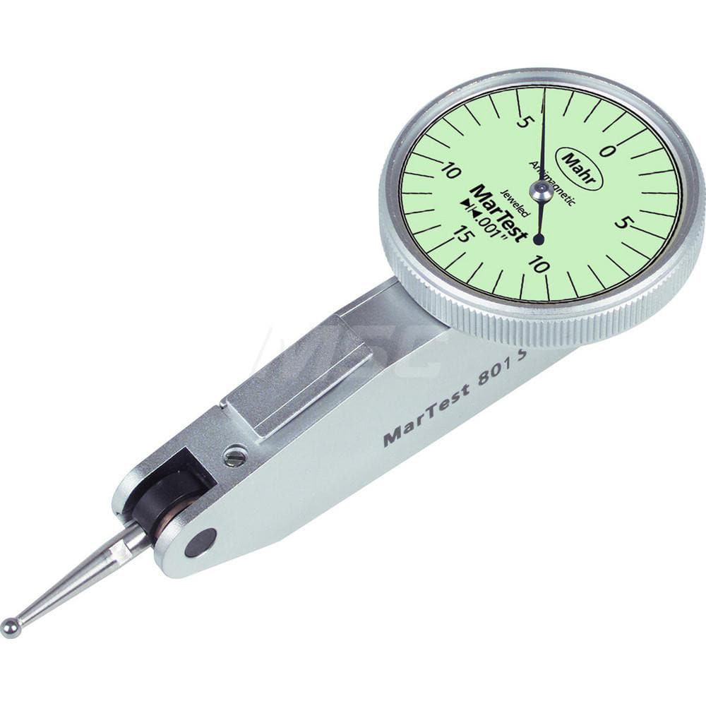 Mahr - Dial Test Indicators; Maximum Measurement (Decimal Inch): 0.0150 ; Maximum Measurement (mm): 0.40 ; Dial Graduation (Decimal Inch): 0.000500 ; Dial Graduation (mm): 0.0127 ; Dial Reading: 15-0-15 ; Dial Diameter (Inch): 1.5 - Exact Industrial Supply