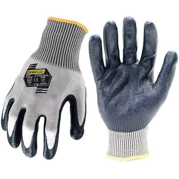 ironCLAD - Size L (9), ANSI Cut Lvl A4, Nitrile Coated Cut Resistant Gloves - 11" Long, Palm Coated, Unlined, Knit Wrist, Gray/Black, Paired - Americas Industrial Supply