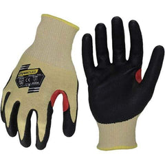 ironCLAD - Size S (7), ANSI Cut Lvl A5, Abrasion Lvl 4, Foam Nitrile Coated Cut Resistant Gloves - 11" Long, Palm Coated, Unlined, Knit Wrist, Yellow/Black, Paired - Americas Industrial Supply