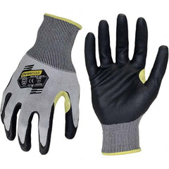 ironCLAD - Size XL (10), ANSI Cut Lvl A3, Abrasion Lvl 3, Foam Nitrile Coated Cut Resistant Gloves - 11" Long, Palm Coated, Unlined, Knit Wrist, Gray/Black, Paired - Americas Industrial Supply
