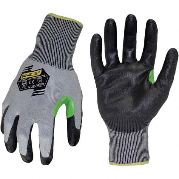 ironCLAD - Size S (7), ANSI Cut Lvl A2, Abrasion Lvl 4, Polyurethane Coated Cut Resistant Gloves - 11" Long, Palm Coated, Unlined, Knit Wrist, Gray/Black, Paired - Americas Industrial Supply