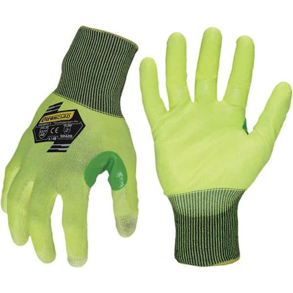 ironCLAD - Size XL (10), ANSI Cut Lvl A2, Abrasion Lvl 3, Polyurethane Coated Cut Resistant Gloves - 11" Long, Palm Coated, Unlined, Knit Wrist, Hi-Vis Yellow, Paired - Americas Industrial Supply