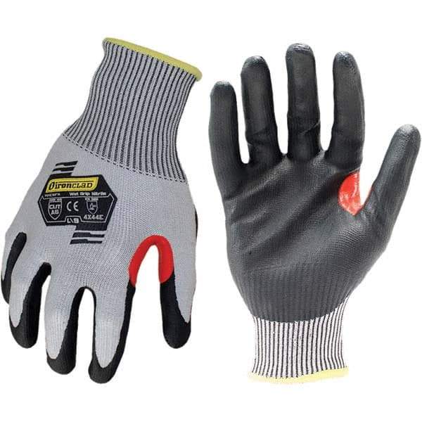 ironCLAD - Size XL (10), ANSI Cut Lvl A6, Abrasion Lvl 4, Foam Nitrile Coated Cut Resistant Gloves - 11" Long, Palm Coated, Unlined, Knit Wrist, Gray/Black, Paired - Americas Industrial Supply