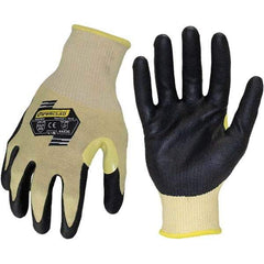 ironCLAD - Size S (7), ANSI Cut Lvl A3, Abrasion Lvl 4, Foam Nitrile Coated Cut Resistant Gloves - 11" Long, Palm Coated, Unlined, Knit Wrist, Yellow/Black, Paired - Americas Industrial Supply