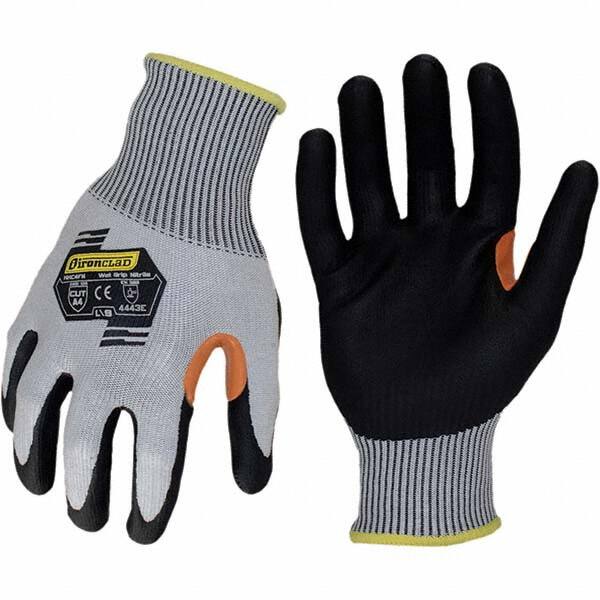 ironCLAD - Size XL (10), ANSI Cut Lvl A4, Abrasion Lvl 4, Foam Nitrile Coated Cut Resistant Gloves - 11" Long, Palm Coated, Unlined, Knit Wrist, Gray/Black, Paired - Americas Industrial Supply