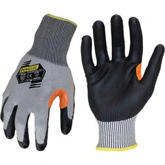 ironCLAD - Size L (9), ANSI Cut Lvl A4, Abrasion Lvl 5, Polyurethane Coated Cut Resistant Gloves - 11" Long, Palm Coated, Unlined, Knit Wrist, Gray/Black, Paired - Americas Industrial Supply