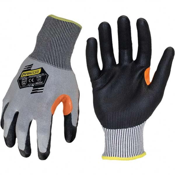 ironCLAD - Size M (8), ANSI Cut Lvl A4, Abrasion Lvl 5, Polyurethane Coated Cut Resistant Gloves - 11" Long, Palm Coated, Unlined, Knit Wrist, Gray/Black, Paired - Americas Industrial Supply