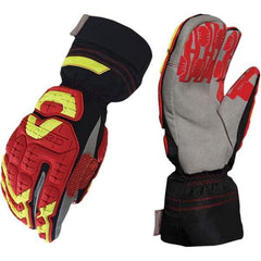 ironCLAD - Size L (9), ANSI Cut Lvl A4, Puncture Lvl 5, Abrasion Lvl 5, Cut Resistant Gloves - 12" Long, Uncoated, Polyester & Mylar Lining, Hook & Loop Cuff, Black/Red, Paired - Americas Industrial Supply