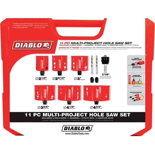 Freud - Hole Saw Kits Minimum Saw Diameter (Inch): 2-1/8 Maximum Saw Diameter (Inch): 4-3/4 - Americas Industrial Supply