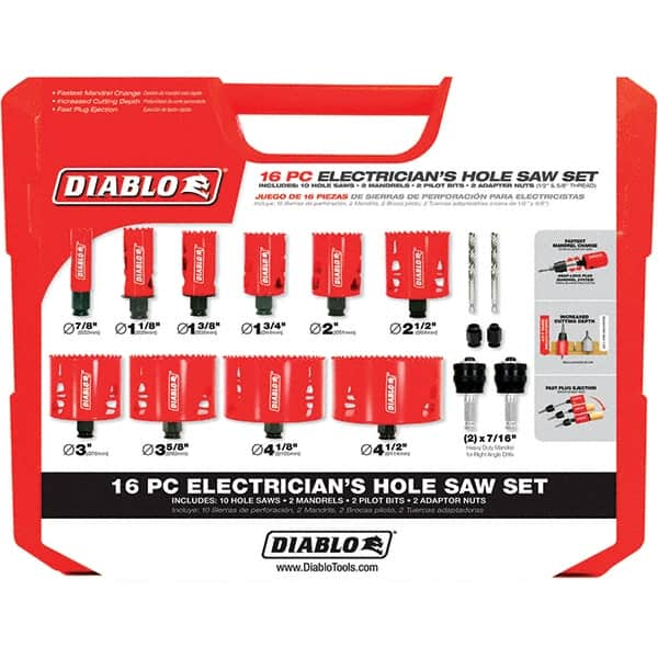 Freud - Hole Saw Kits Minimum Saw Diameter (Inch): 7/8 Maximum Saw Diameter (Inch): 4-1/2 - Americas Industrial Supply