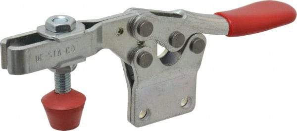 De-Sta-Co - 500 Lb Holding Capacity, Horizontal Handle, Manual Hold Down Toggle Clamp - 70° Handle Movement, 92° Bar Opening, U-Bar, Straight Base, Electro-Plated Zinc, Carbon Steel - Americas Industrial Supply
