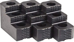 H & R Manufacturing - 6" Max Chuck Diam Compatibility, Case Hardened Steel 1.5mm x 60° Serrated Hard Lathe Top Jaws - 2 Steps, 0.472" Groove Width, 1-1/4" Wide x 3" Long x 1.969" High - Americas Industrial Supply