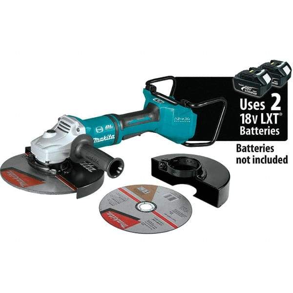 Makita - 9" Wheel Diam, 6,000 RPM, Cordless Angle & Disc Grinder - 5/8-11 Spindle, 36 Volts - Americas Industrial Supply